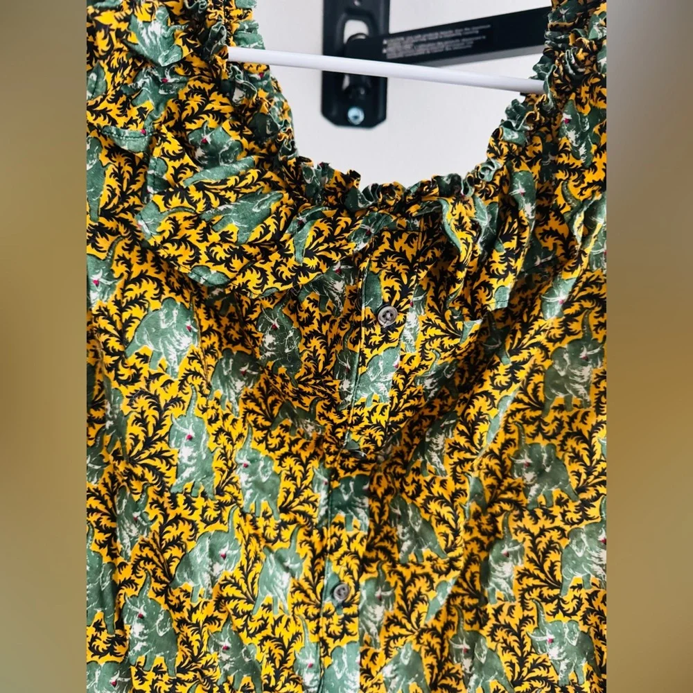 J.CREW Off The Shoulder Boho Blouse Mustard Green Ruffle Long Sleeve Shirt 6❤️
